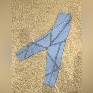 ALO light blue leggings w/ mesh inserts